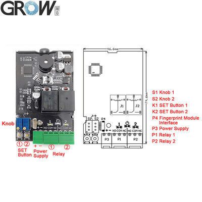 GROW K220 Two Relay Output DC10-24V With Administrator/User Fingerprint Access Control Board With 200 Capacity
